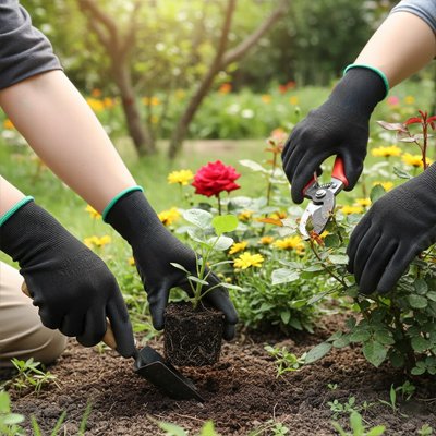 2 personnes qui  jardinent avec gant anti coupure