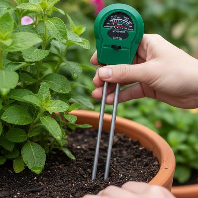Humidimètre​  double tige planté dans pot plante