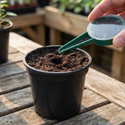 Semoir de précision vus gros plan seme graines dans pot plastique