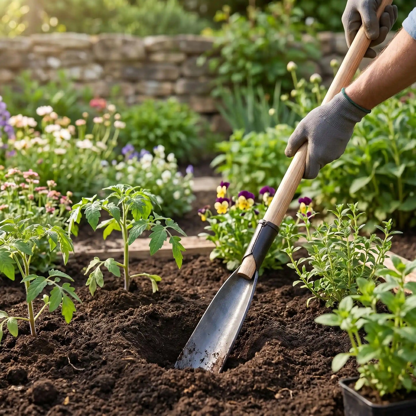 bêche jardin trou pour jeune plantes