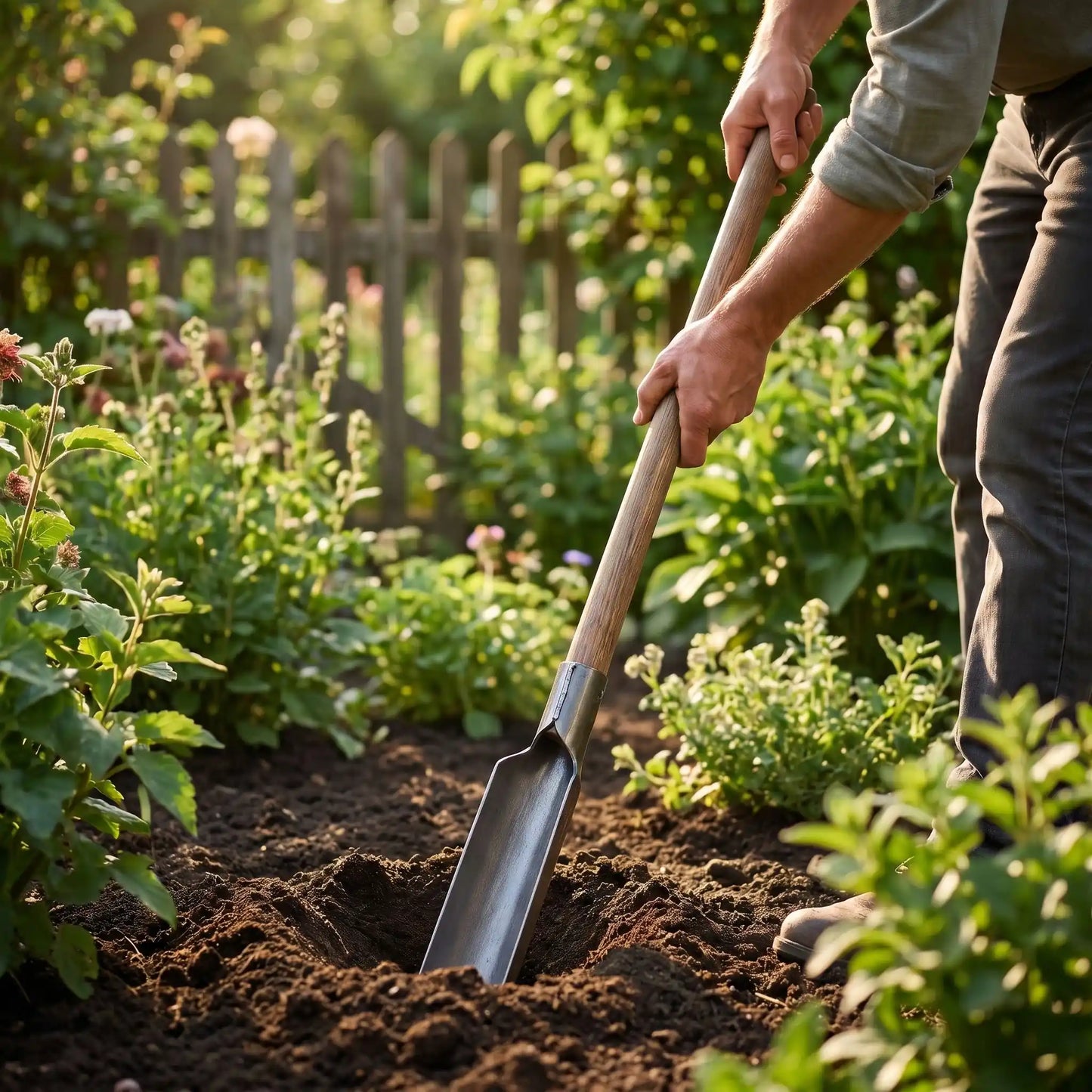 bêche pour jardin utilise par homme