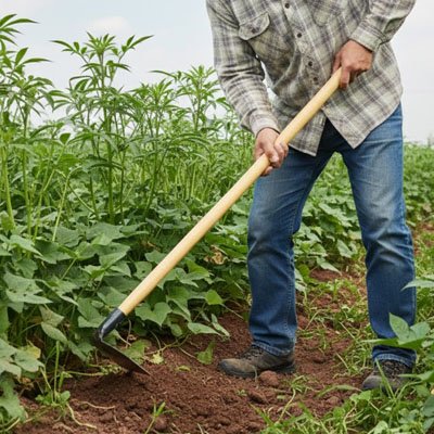 binette-jardinage-homme-entre-rangs-plantes-vertes