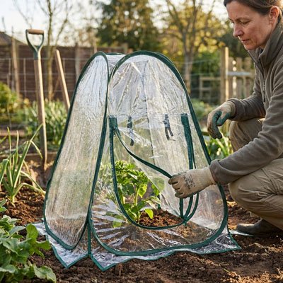 femme qui ferme la Mini serre de jardin 