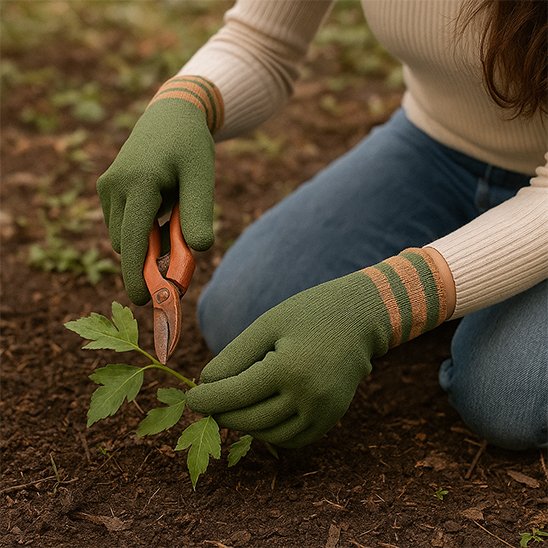 femme qui jardine avec Gants jardinage