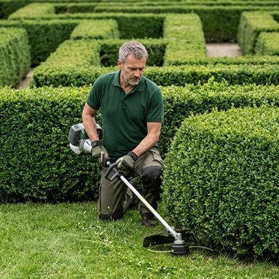 Fil pour coupe bordure  utilisé homme agenouillé