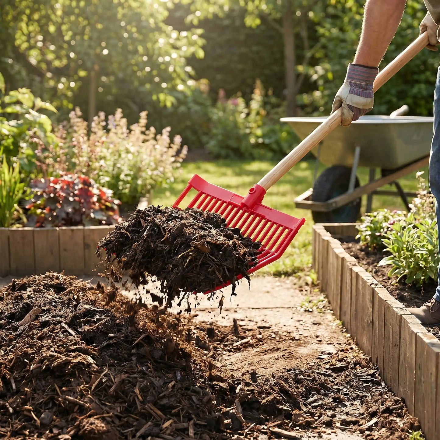 fourche bêche plastique avec compost