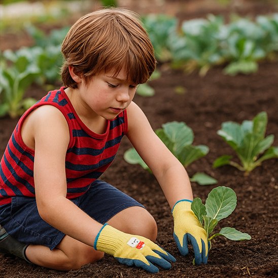 Gant de jardinage enfant qui place de la terre autour de la pantes