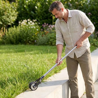 homme utilisant taille bordure rebord de ciment