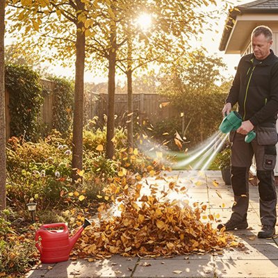 homme utilise Souffleur de feuilles 