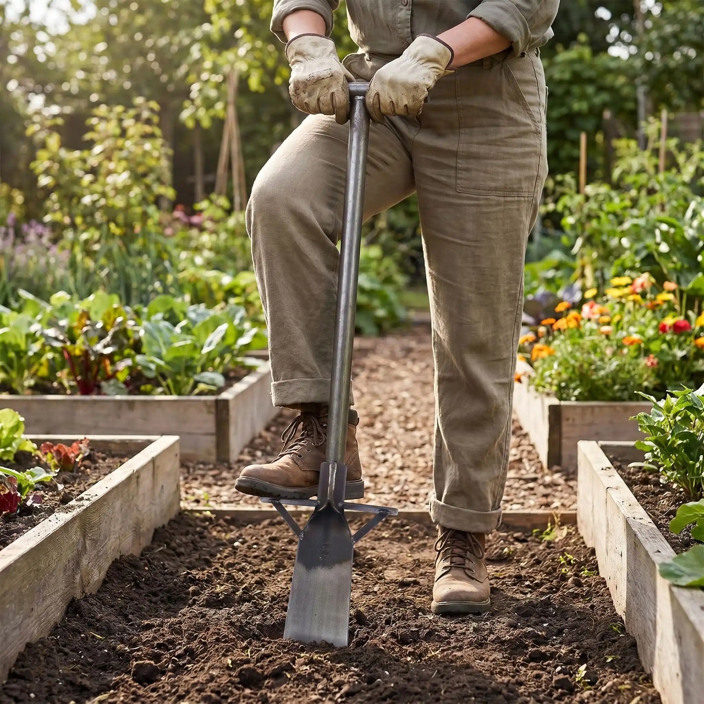 jardinier utilisant bêche
