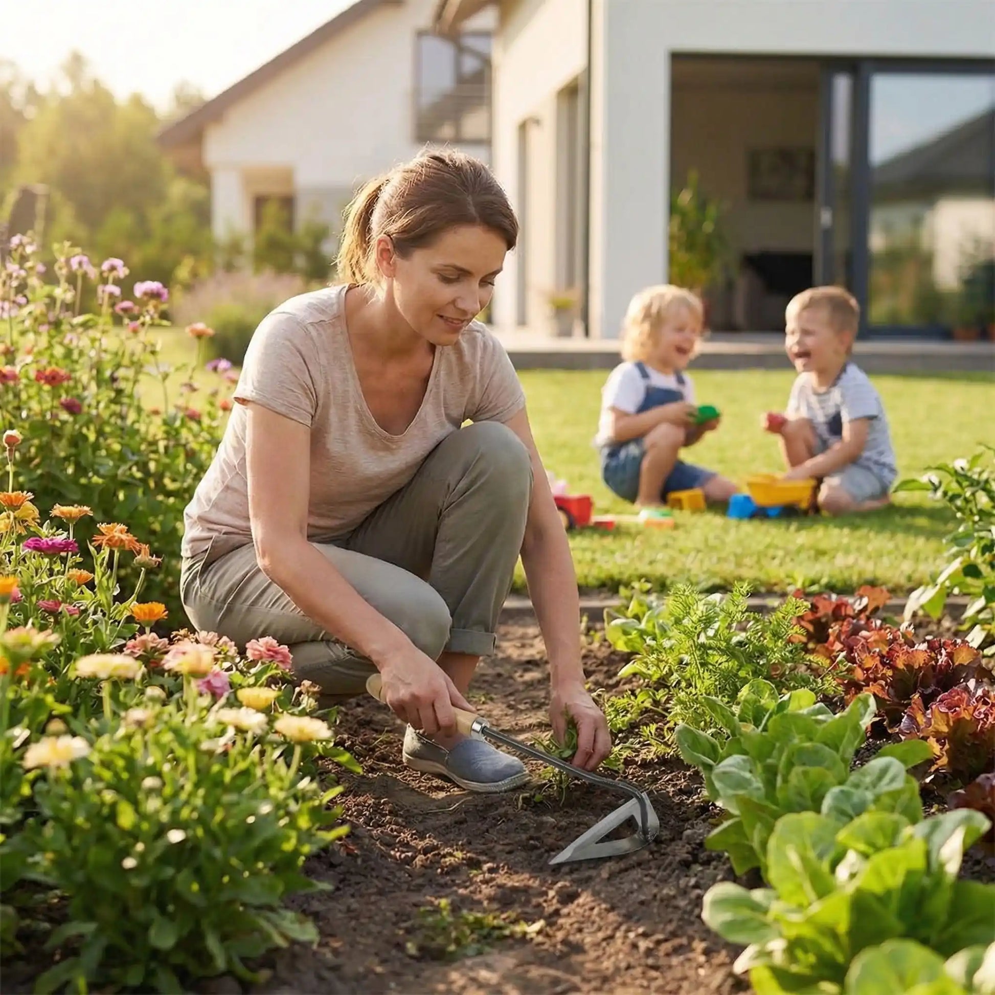 maman binette lame vide desherbant rang jardins enfants joue gazon
