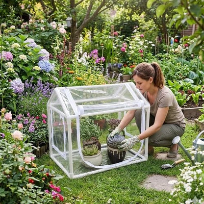 Mini serre de jardin utilisé par femme