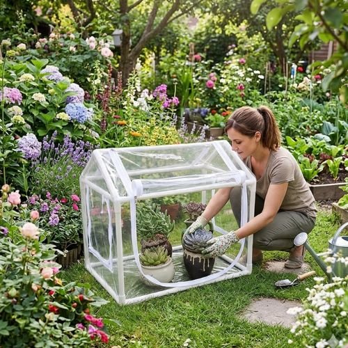 Mini serre de jardin utilisé par femme