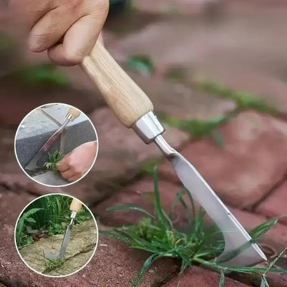 personne qui jardine avec couteau désherbeur