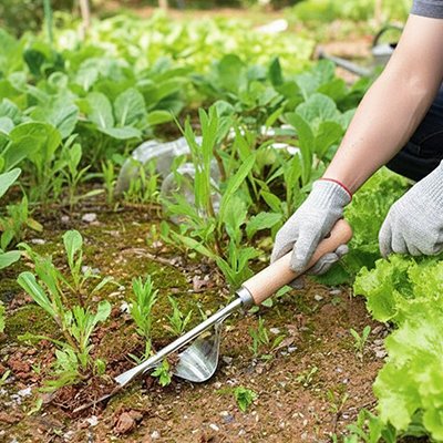 personne qui jardine avec Désherbeur manuel