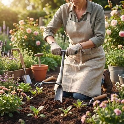 petite jardinage bêche utiliser par femme agenouillée
