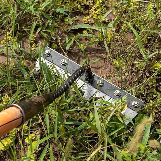 râteau dents qui entre dans herbes gazon