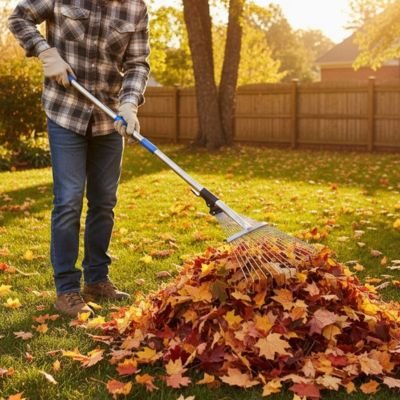 rateau  a feuilles utiliser par homme cour clôturer