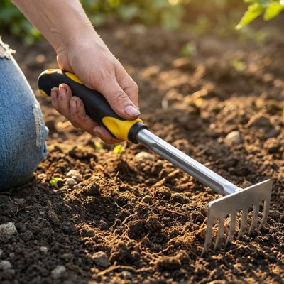 rateau jardin à main agenouiller au sol 