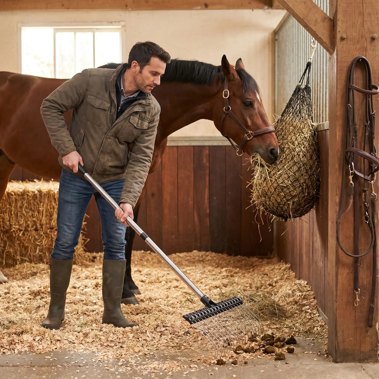 rateau pour feuille homme collecte crotin cheval box  feuille