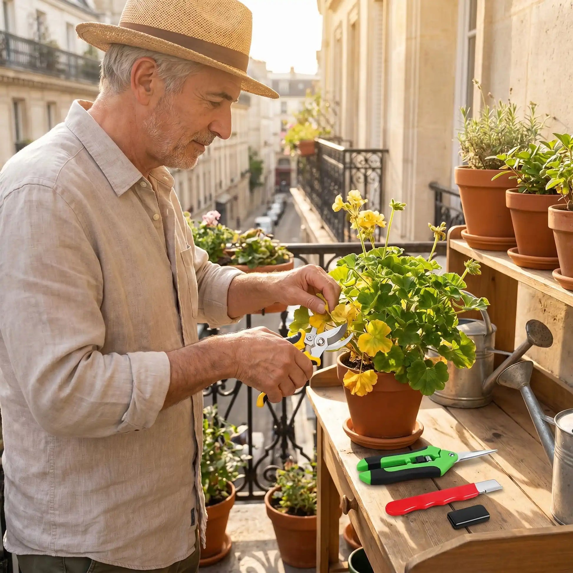 sécateur utiliser par homme plantes feuilles jaunes