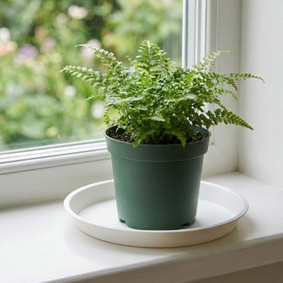 soucoupe pour  pot de fleur avec pot plante vertes  fougères 