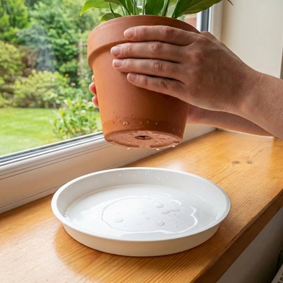 soucoupe pour pot de fleur avec pot soulever eau dans soucoupe