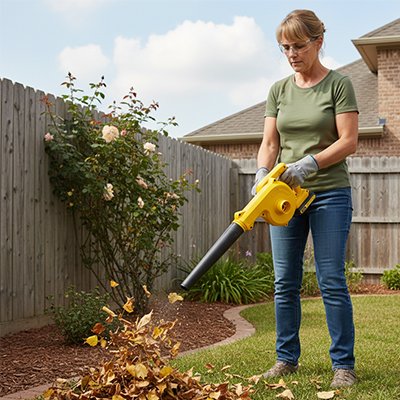 Souffleur de feuilles  utilisé par femme