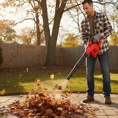 Souffleur de feuilles utilisé par homme