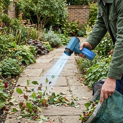 Souffleur de feuilles utilisé sut un air d'allée