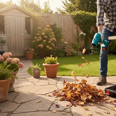 souffleur feuille qui rassemble des feuilles