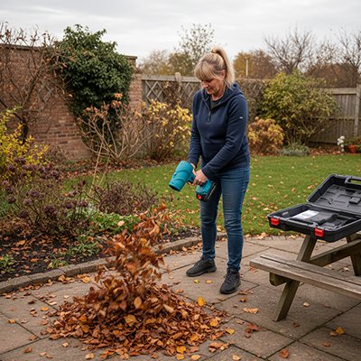 souffleur feuille utilise par femme qui jardine