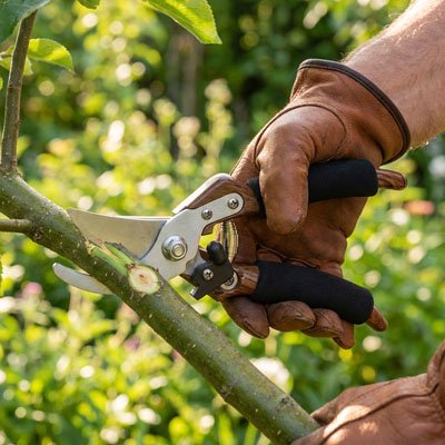 vue de près secateur coupant branche